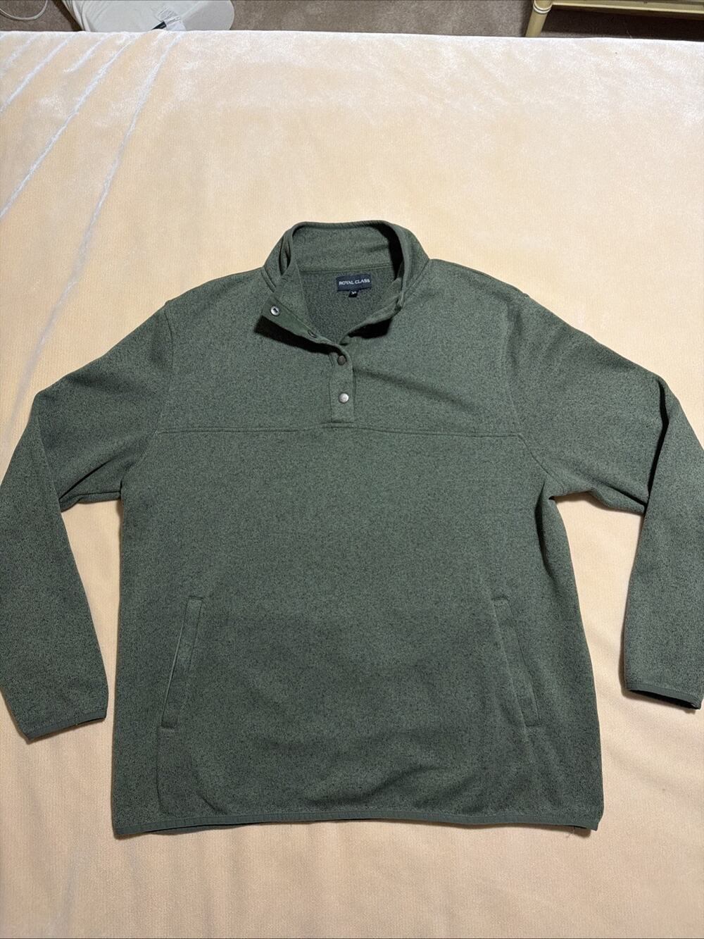 Royal Class Marled Top Mens XLarge Dark Green Snap Mock Neck Pullover Sweater